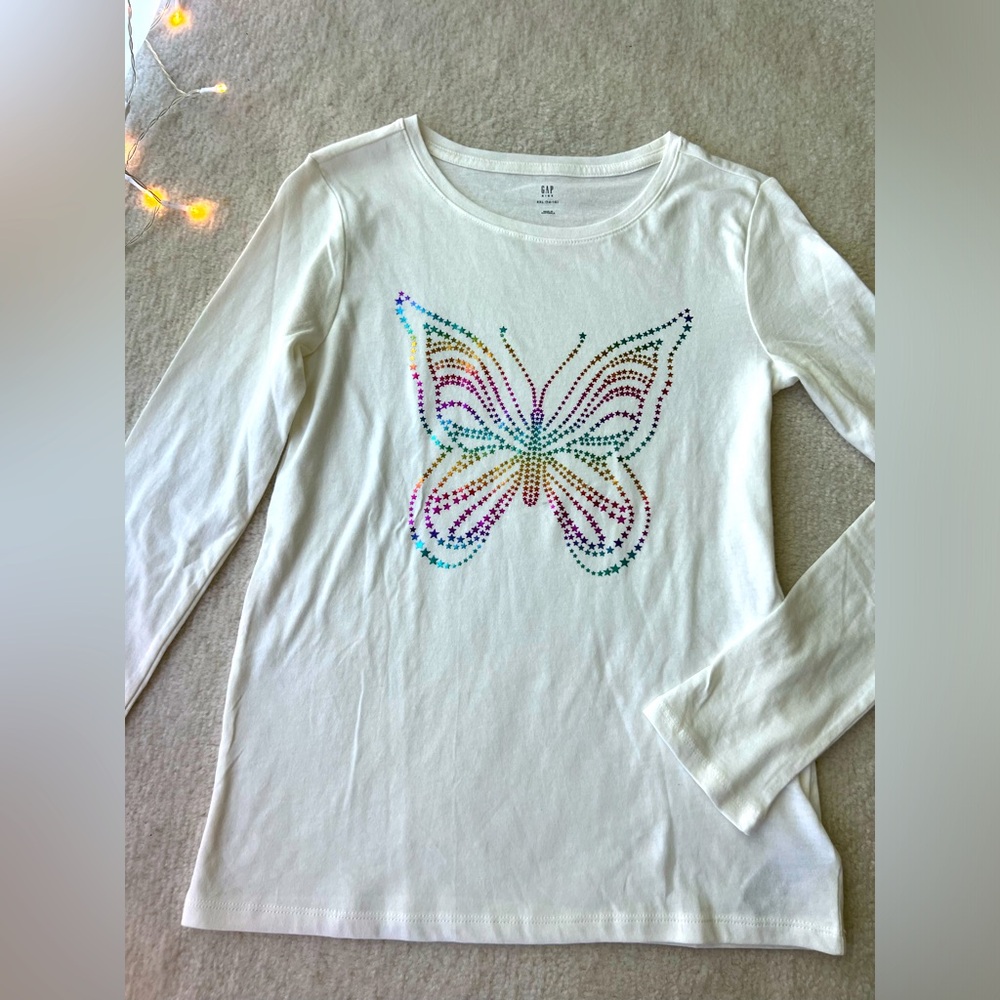 Gap Rainbow Butterfly Long Sleeve White Top